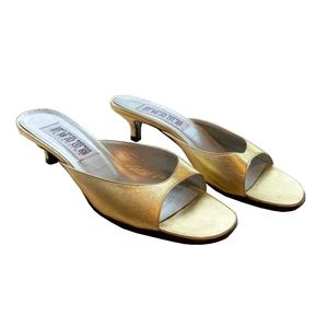 Saks Fifth Avenue Golden Kitten Heel Mules